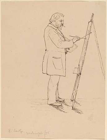 素描-伊曼纽尔·勒茨`Sketching – Emanuel Leutze (1858) by John Quincy Adams Ward