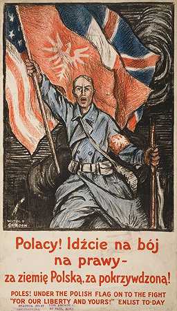 极点！在波兰国旗下，继续战斗为了我们和你们的自由; 今天入伍`Poles! Under the Polish flag, on to the fight – For our liberty and yours! Enlist to~day (1917) by Witold Gordon