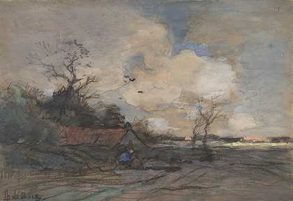 带小屋的风景`Landscape with a Cottage by Théophile de Bock
