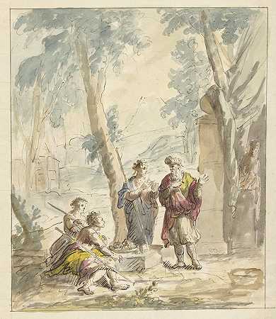 亚伯拉罕接受了三位天使`Abraham ontvangt de drie engelen (1677 ~ 1755) by Elias van Nijmegen