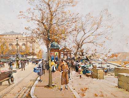 巴黎沙特尔广场`La Place Du Châtelet À Paris by Eugène Galien-Laloue