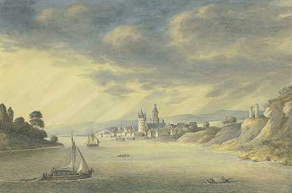 艾尔特维尔莱茵景观`Ansicht von Eltville am Rhein (1803) by Georg Melchior Kraus