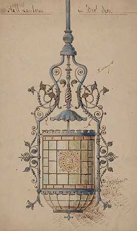 熟铁厅灯设计`Wrought Iron Hall Lantern Design (19th century) by J. B. B. Frost