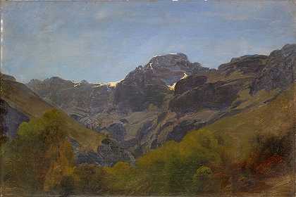 格拉罗斯山脉景观，带有鲁奇格拉特和Bös Fulen和`Mountain Landscape of Glarus with Rüchigrat and Bös Fulen by Johann Rudolf Koller