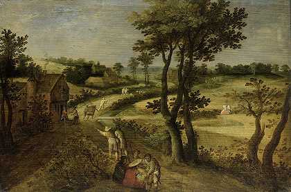 玉米田景观`Landscape with Corn Fields (1602 ~ 1630) by Jacob Savery the younger