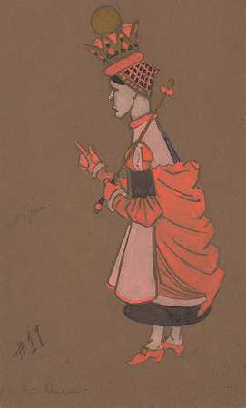 红皇后（爱丽丝梦游仙境服装设计，1915年）`Red Queen (costume design for Alice~in~Wonderland, 1915) by William Penhallow Henderson