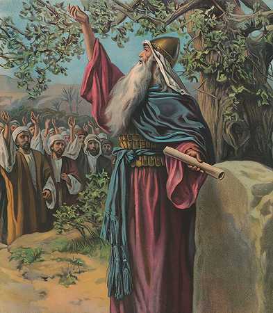 约书亚与以色列续约`Joshua renewing covenant with Israel (1907) by Providence Lith. Co
