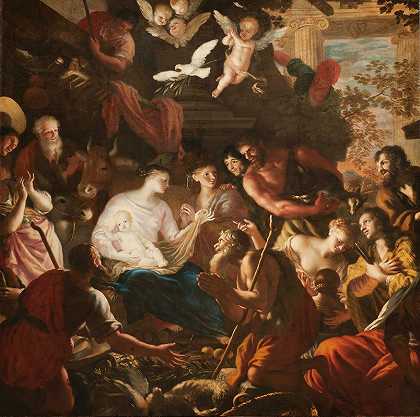 牧羊人的朝拜`Adoration of the Shepherds by Lorenzo De; Ferrari