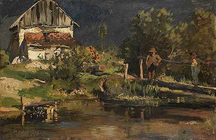 石灰窑池`Am Weiher mit Kalkofen (1883) by Josef Wenglein