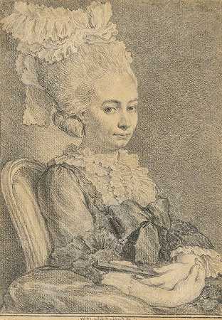 一个拿着扇子的年轻女子的肖像`Portrait of a Young Woman Holding a Fan (1781) by Charles Nicolas Cochin II