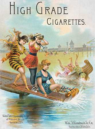 纽约州罗切斯特市安大略海滩的高档香烟、水烟盒`High grade cigarettes, water tobagganning scence at Ontario Beach, Rochester, NY (1880)