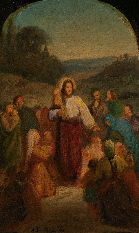 在梅格之前的一天`La de små barn komme til meg (1842) by Adolph Tidemand
