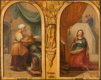 玛莎和玛丽`Marthe et Marie (1842) by Henri Auguste Calixte César Serrur
