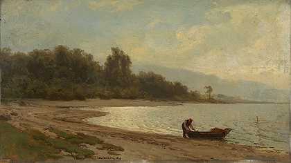 美赞臣风景`Landscape at Mjøsa (1877) by Otto Sinding