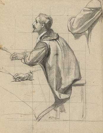 伙计，在五月花号的船舱里签署契约的草图`Man, sketch for Signing of the Compact in the Cabin of the Mayflower by Edwin White