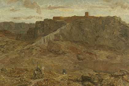 埃及的山地景观`Mountainous Landscape in Egypt (1880 ~ 1922) by Marius Bauer