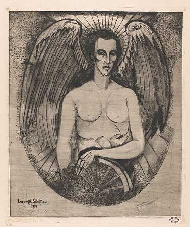 带轮子的天使`Engel met wiel (1915) by Lodewijk Schelfhout