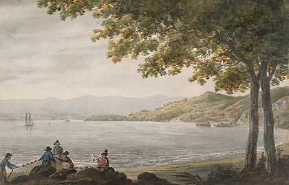 哈德逊河岸边的鲱鱼渔民`Shad Fishermen on the Shore of the Hudson River (1811–ca. 1813) by Pavel Petrovich Svinin