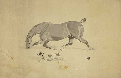 跑马遛狗`Running Horse and Dog by Abraham Cooper