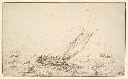 风暴中的帆船`Sailing Boats in a Storm by Hendrik Cornelisz. Vroom