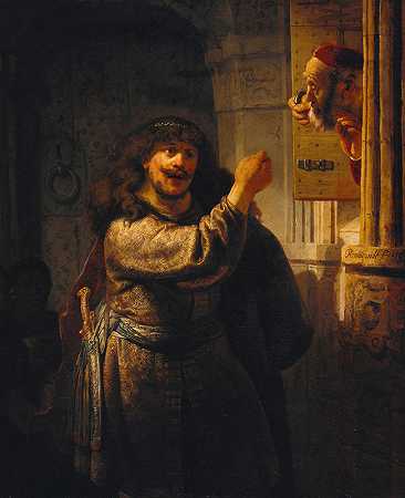 萨姆森威胁他的岳父`Samson Threatening His Father~in~Law (1635) by Rembrandt van Rijn