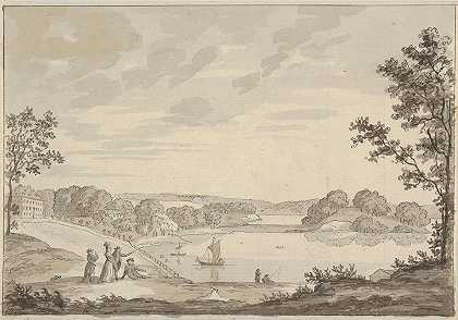从西面俯瞰内塞城堡和弗雷塞湖`View of Naesse castle with Lake Furesø from the West (ca. 1780–84) by Erik Pauelsen