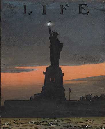 自由女神之夜`Lady Liberty at Night (c. 1908) by Edward Vincent Brewer