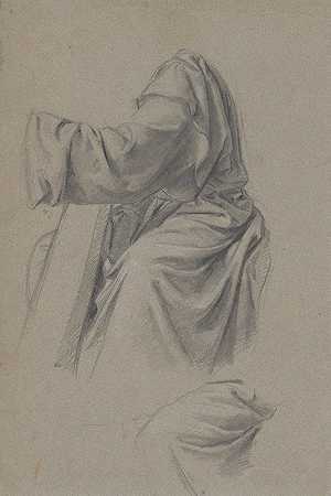 大卫这幅画的长袍研究大卫王弹琴`Davids robe study to the painting King David playing the harp (1855) by Józef Simmler