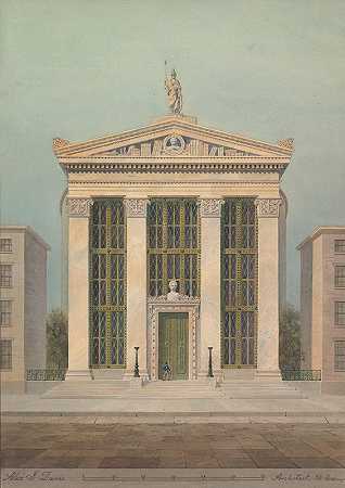 为纽约阿斯特图书馆学习`Study for the Astor Library, New York (1843) by Alexander Jackson Davis