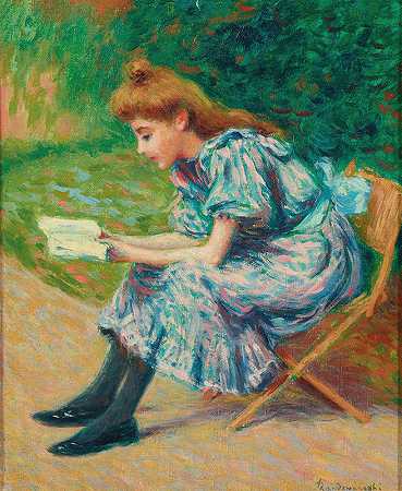 读书的年轻女士。TIF&quot`Reading young lady (La liseuse).tif” by Federico Zandomeneghi