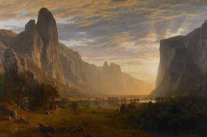 俯瞰加利福尼亚州约塞米蒂山谷`Looking Down Yosemite Valley, California (1865) by Albert Bierstadt