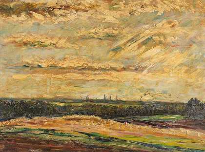 布雷默黑文附近的景观`Landschaft bei Bremerhaven (1931) by Albert Schiestl-Arding