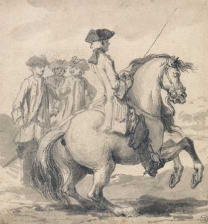 ;马尼格用右腿疾驰在中刻为14号板管理马的25个动作;`The Manege~Gallop with the right leg engraved as plate 14 in Twenty Five Actions of the Manage Horse… (1729) by John Vanderbank
