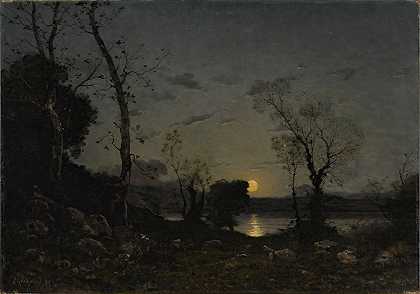 月光下的湖`Un lac au clair de lune (1890) by Henri-Joseph Harpignies