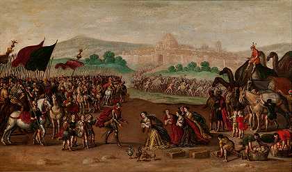 阿比盖尔向大卫赠送礼物`Abigail presents Gifts to David (between 1630 and 1660) by Circle of Juan de la Corte