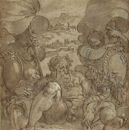圣·吉米尼亚诺寓言与科勒·瓦尔·d研究埃尔莎`Study for the Allegory of San Gimignano and Colle Val dElsa (1563) by Jacopo Zucchi