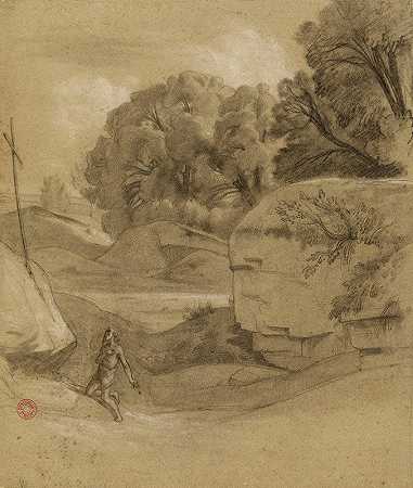 隐士风光`Paysage avec un ermite (19th century) by Jean-Achille Benouville