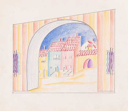 各种室内设计图纸，其中一些可能与纽约圣乔治有关。][其他内饰的草图。`Design drawings for miscellaneous interiors, some possibly related to the Hotel St. George, New York, NY.] [Sketch for miscellaneous interior . (1910) by Winold Reiss