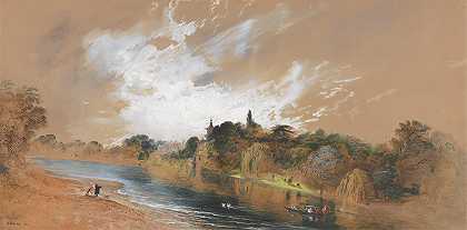 泰晤士河两岸，教皇对面s别墅`The Banks of the Thames, Opposite Popes Villa (1850) by John Martin