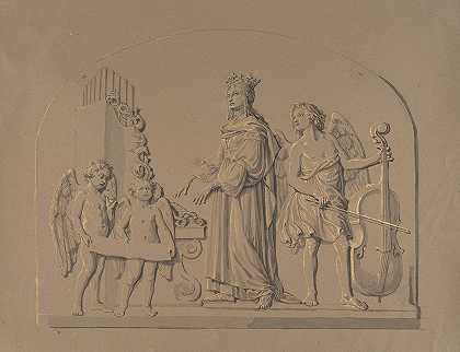 风琴旁的圣塞西莉亚侧身`Saint Cecilia at the Organ, Flanked by Angels Making Music (late 18th–mid~19th century) by Johann Gottfried Schadow