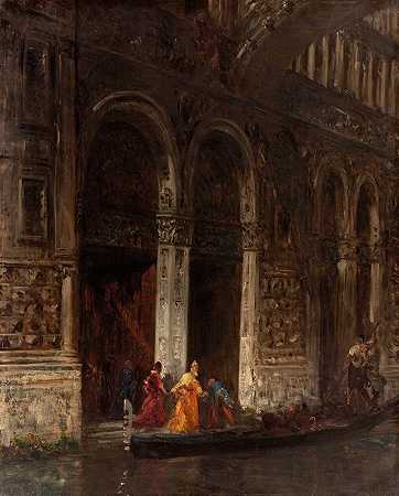叹息桥下的狗宫出口`La sortie du Palais des Doges sous le pont des Soupirs (1870) by Félix Ziem
