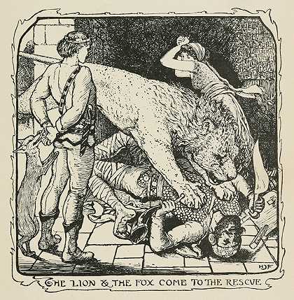 狮子和狐狸来营救`The Lion and the Fox come to the Rescue (1906) by Henry Justice Ford