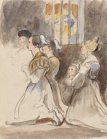 一群妇女在做弥撒`A Group of Women at Mass by Sir David Wilkie