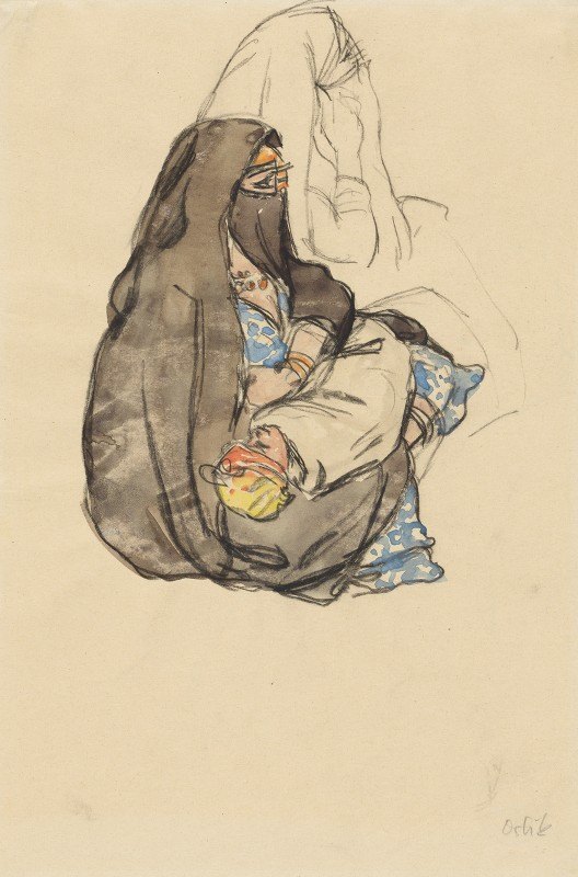 《妇女与儿童》，开罗，1912年`Woman and Child, Cairo 1912 (1912) by Emil Orlik