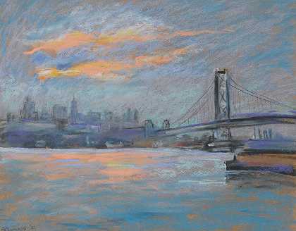 布鲁克林大桥景观`View of the Brooklyn Bridge (1936) by Arthur Clifton Goodwin