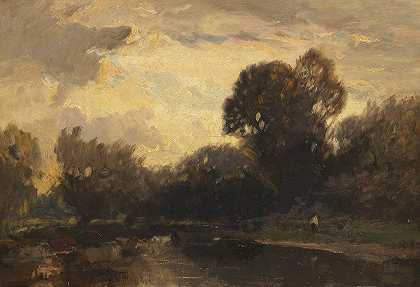 河流景观`Flusslandschaft (Ca. 1870~1890) by Ludwig Willroider