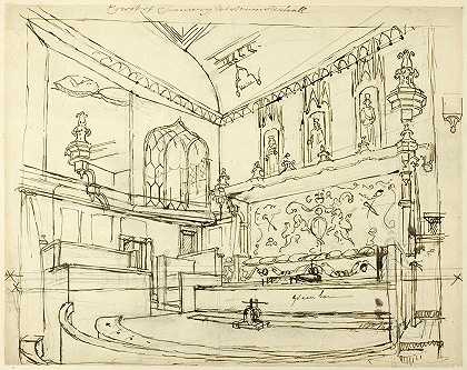 大法官法庭，威斯敏斯特厅`Court of Chancery, Westminster Hall (c. 1808) by Augustus Charles Pugin