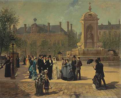婚礼队伍`The Wedding Procession (1879) by Pierre-Marie Beyle