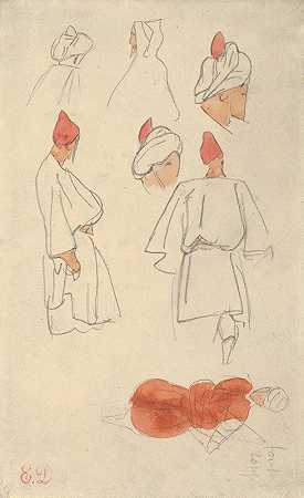 对摩洛哥男性的七项研究女装`Seven Studies of Moroccan Mens Costume (1832) by Eugène Delacroix