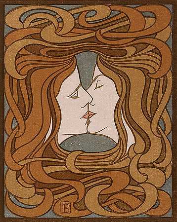 吻`The kiss (circa 1898) by Peter Behrens
